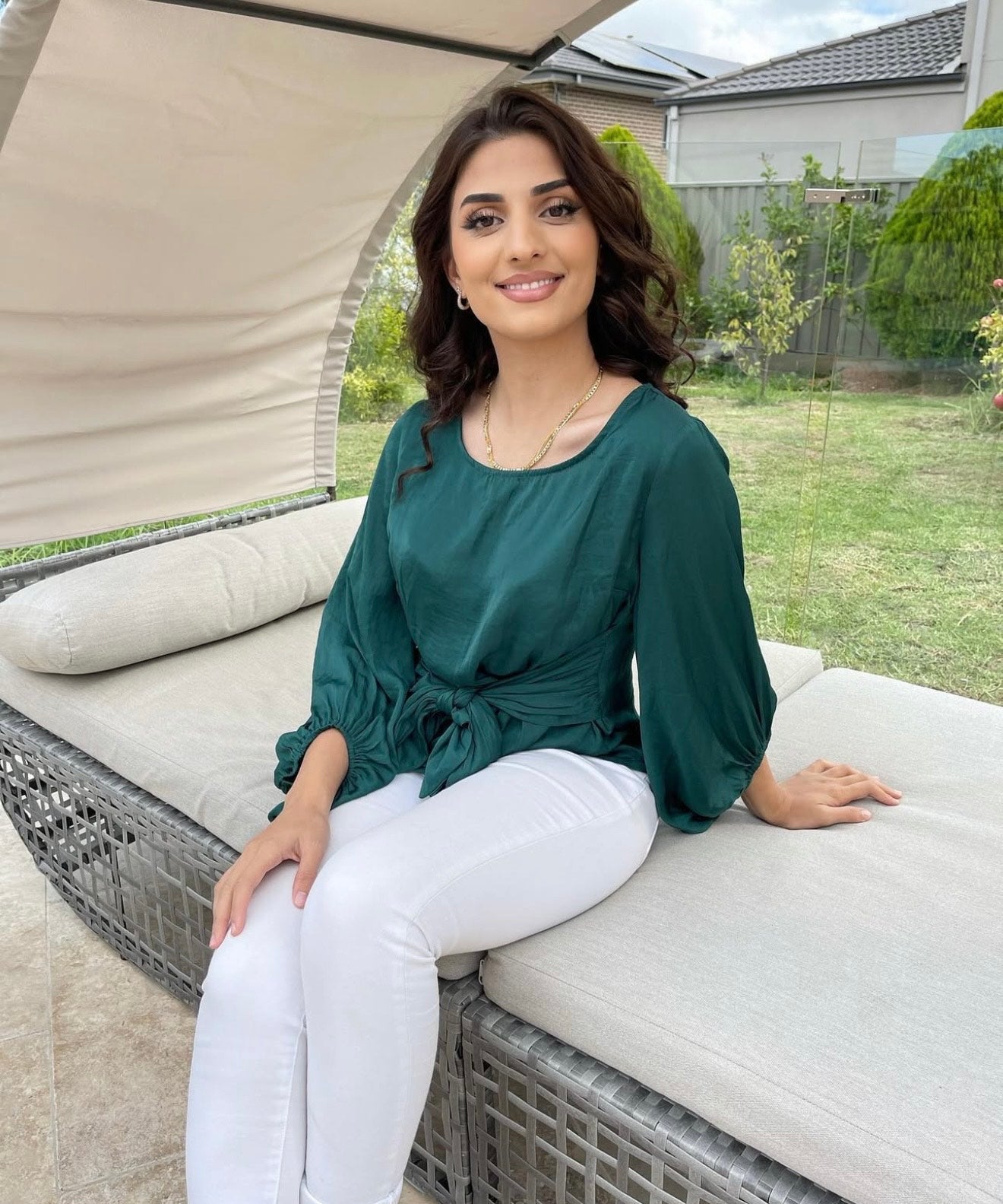 Tie Up Emerald Blouse